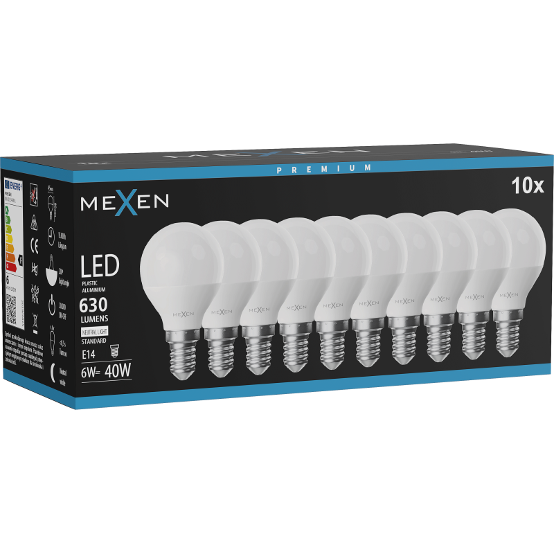 Mexen Nova 10x żarówka LED E14, G45, 6W, Neutralna - 4000K, 630 lm - L101-E14-0640-01x10