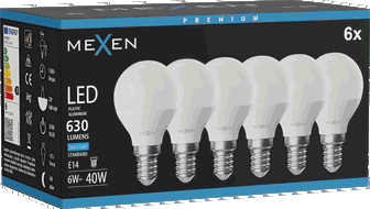 Mexen Nova 6x LED-lamp E14, G45, 6W, Külm - 6500K, 630 lm - L101-E14-0665-01x06