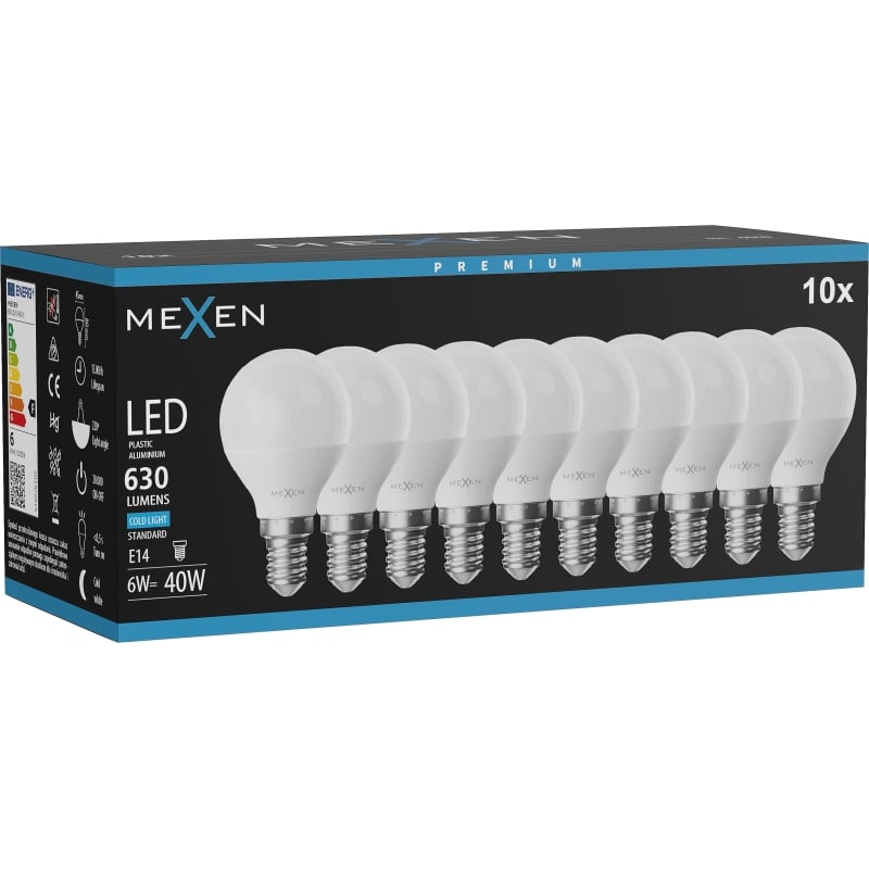 Mexen Nova 10x LED žarulja E14, G45, 6W, Hladna - 6500K, 630 lm - L101-E14-0665-01x10