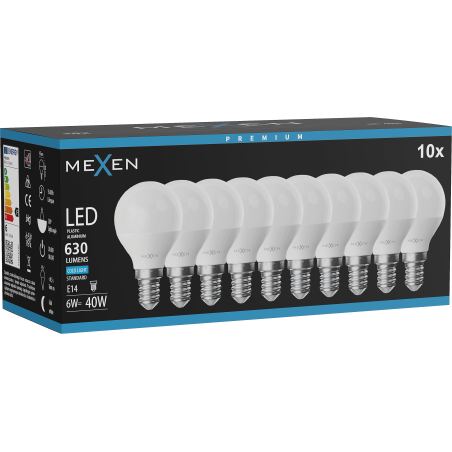 Mexen Nova 10x LED-lampa E14, G45, 6W, Kall - 6500K, 630 lm - L101-E14-0665-01x10