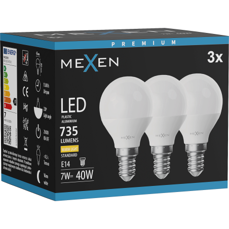 Mexen Nova 3x LED-lampa E14, G45, 7W, Varm - 3000K, 735 lm - L101-E14-0730-01x03