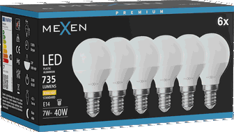 Mexen Nova 6x LED žarulja E14, G45, 7W, Topla - 3000K, 735 lm - L101-E14-0730-01x06