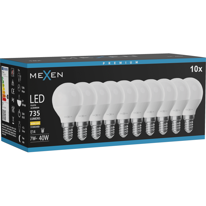 Mexen Nova 10x żarówka LED E14, G45, 7W, Ciepła - 3000K, 735 lm - L101-E14-0730-01x10