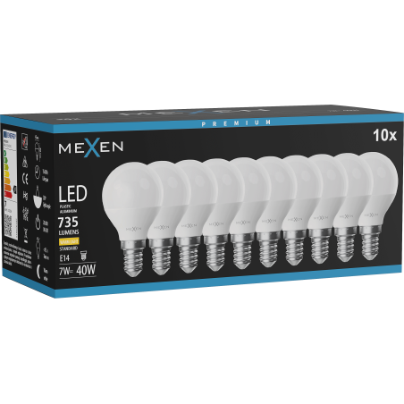 Mexen Nova 10x LED-Glühbirne E14, G45, 7W, Warm - 3000K, 735 lm - L101-E14-0730-01x10