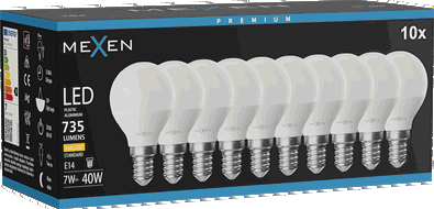 Mexen Nova 10x LED žarulja E14, G45, 7W, Topla - 3000K, 735 lm - L101-E14-0730-01x10