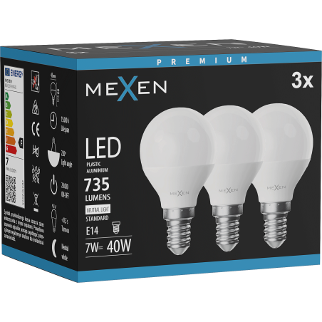 Mexen Nova 3x LED Lamp E14, G45, 7W, Neutraal - 4000K, 735 lm - L101-E14-0740-01x03