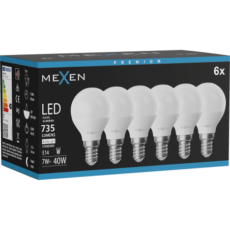 Mexen Nova 6x Bombilla LED E14, G45, 7W, Neutra - 4000K, 735 lm - L101-E14-0740-01x06