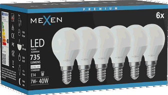 Mexen Nova 6x LED žarulja E14, G45, 7W, Neutralna - 4000K, 735 lm - L101-E14-0740-01x06