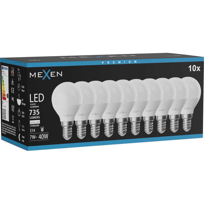 Mexen Nova 10x LED žarnica E14, G45, 7W, Nevtralna - 4000K, 735 lm - L101-E14-0740-01x10