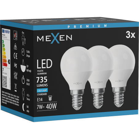 Mexen Nova 3x LED-lampa E14, G45, 7W, Kall - 6500K, 735 lm - L101-E14-0765-01x03