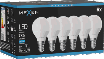 Mexen Nova 6x LED spuldze E14, G45, 7W, Auksts - 6500K, 735 lm - L101-E14-0765-01x06