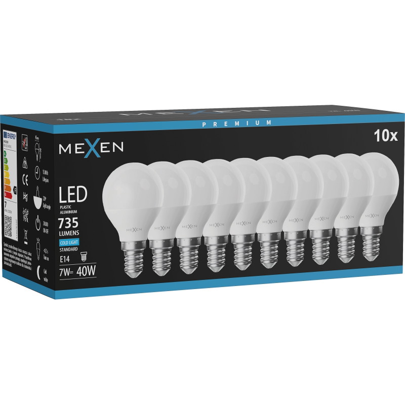 Mexen Nova 10x Bombilla LED E14, G45, 7W, Fría - 6500K, 735 lm - L101-E14-0765-01x10