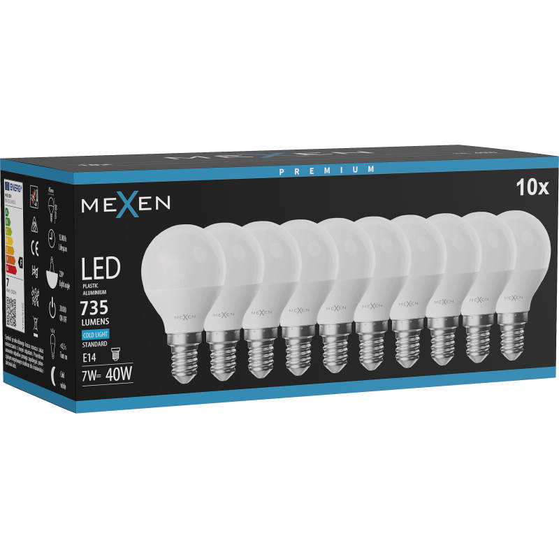 Mexen Nova 10x żarówka LED E14, G45, 7W, Zimna - 6500K, 735 lm - L101-E14-0765-01x10
