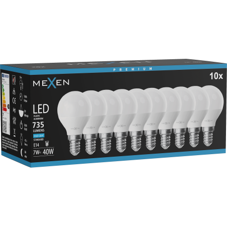 Mexen Nova 10x LED-lampa E14, G45, 7W, Kall - 6500K, 735 lm - L101-E14-0765-01x10