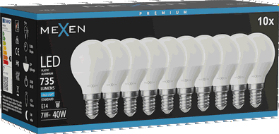 Mexen Nova 10x LED-Lampe E14, G45, 7W, Kalt - 6500K, 735 lm - L101-E14-0765-01x10