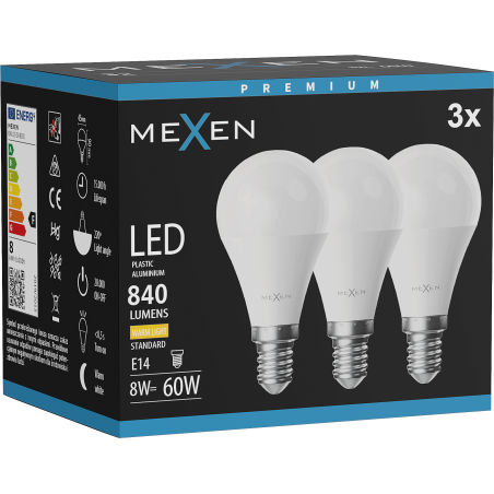 Mexen Nova 3x Bombilla LED E14, G45, 8W, Cálida - 3000K, 840 lm - L101-E14-0830-01x03