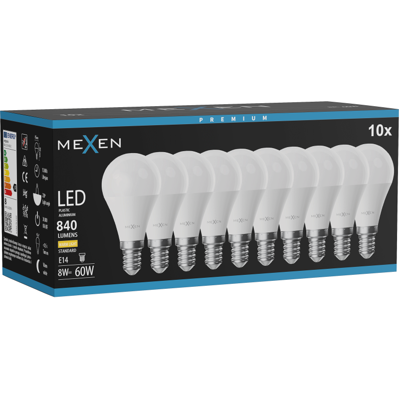 Mexen Nova 10x żarówka LED E14, G45, 8W, Ciepła - 3000K, 840 lm - L101-E14-0830-01x10