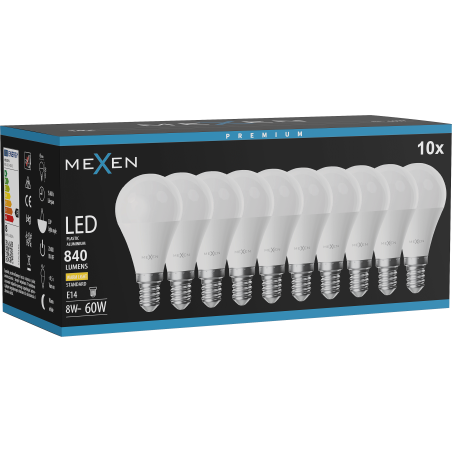 Mexen Nova 10x Bombilla LED E14, G45, 8W, Cálida - 3000K, 840 lm - L101-E14-0830-01x10