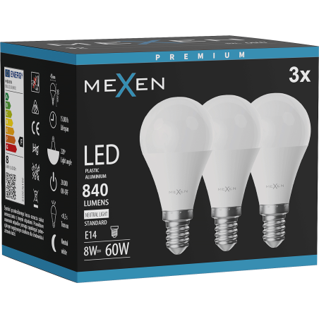 Mexen Nova 3x LED spuldze E14, G45, 8W, Neitrāla - 4000K, 840 lm - L101-E14-0840-01x03