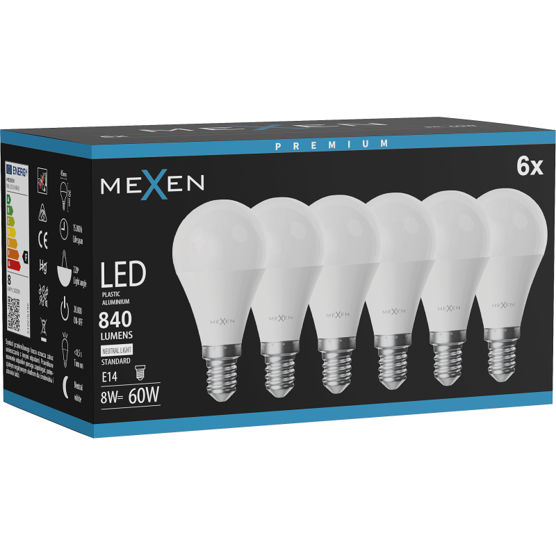 Mexen Nova 6x żarówka LED E14, G45, 8W, Neutralna - 4000K, 840 lm - L101-E14-0840-01x06