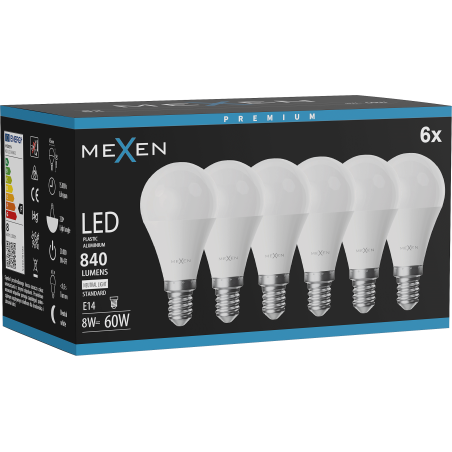 Mexen Nova 6x Ampoule LED E14, G45, 8W, Neutre - 4000K, 840 lm - L101-E14-0840-01x06