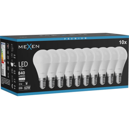 Mexen Nova 10x Bombilla LED E14, G45, 8W, Neutra - 4000K, 840 lm - L101-E14-0840-01x10