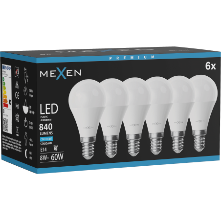 Mexen Nova 6x LED-Lampe E14, G45, 8W, Kalt - 6500K, 840 lm - L101-E14-0865-01x06