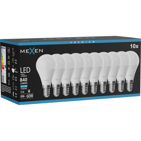 Mexen Nova 10x LED-lamp E14, G45, 8W, Koud - 6500K, 840 lm - L101-E14-0865-01x10
