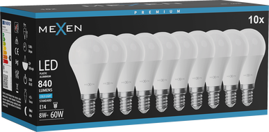 Mexen Nova 10x LED-pirn E14, G45, 8W, Külm - 6500K, 840 lm - L101-E14-0865-01x10