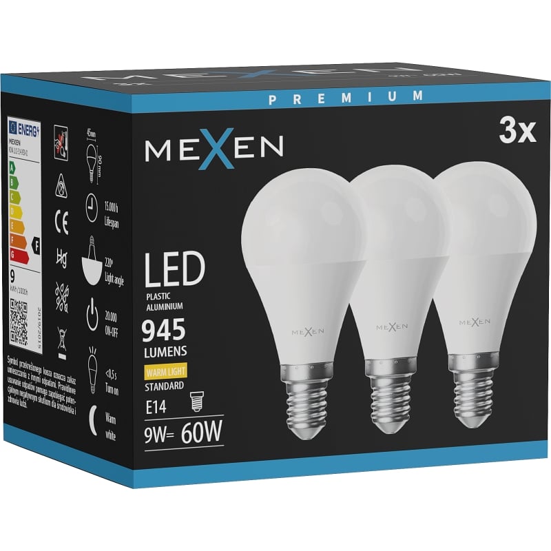 Mexen Nova 3x LED Lambi E14, G45, 9W, Soe - 3000K, 945 lm - L101-E14-0930-01x03