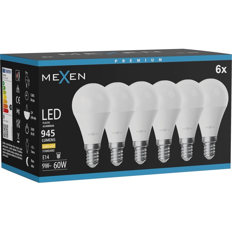 Mexen Nova 6x LED žarulja E14, G45, 9W, Topla - 3000K, 945 lm - L101-E14-0930-01x06