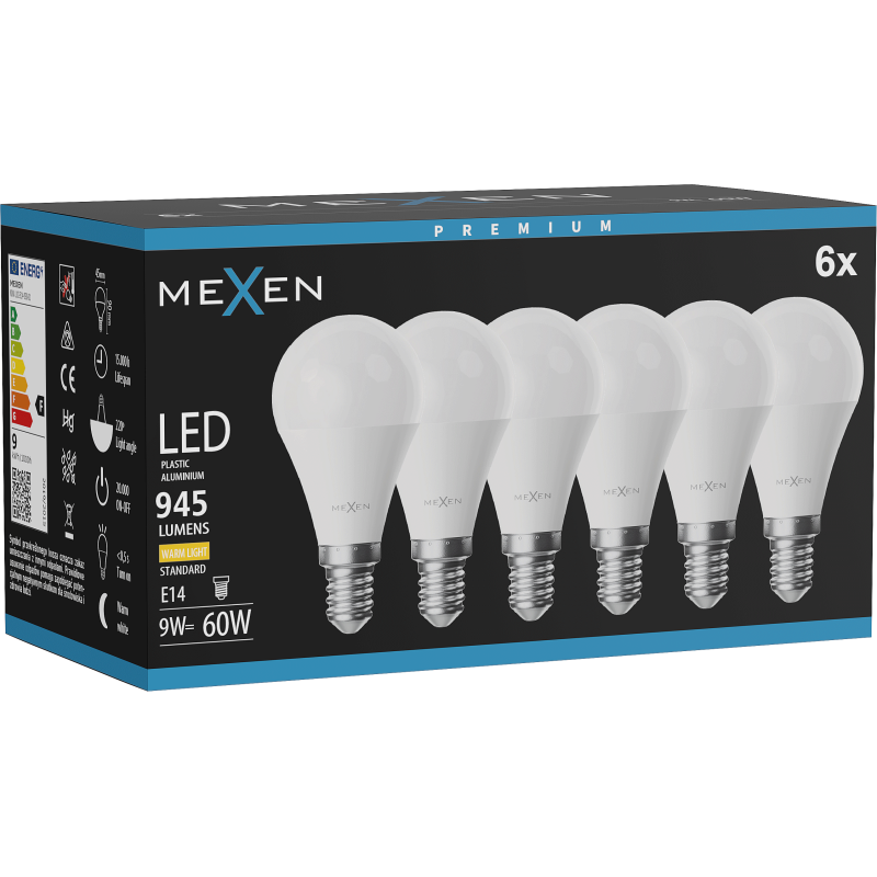 Mexen Nova 6x żarówka LED E14, G45, 9W, Ciepła - 3000K, 945 lm - L101-E14-0930-01x06