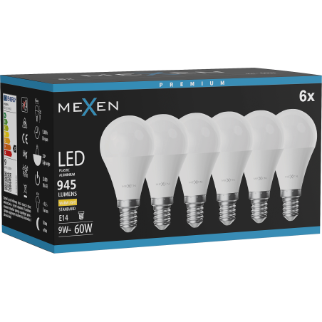 Mexen Nova 6x LED-lampa E14, G45, 9W, Varm - 3000K, 945 lm - L101-E14-0930-01x06