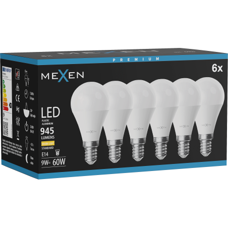 Mexen Nova 6x LED žarulja E14, G45, 9W, Topla - 3000K, 945 lm - L101-E14-0930-01x06