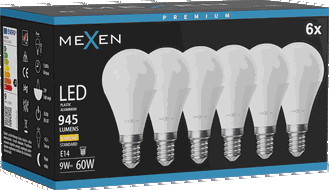 Mexen Nova 6x LED-Glühbirne E14, G45, 9W, Warm - 3000K, 945 lm - L101-E14-0930-01x06