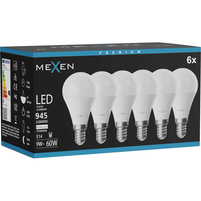 Mexen Nova 6x Lampadina LED E14, G45, 9W, Neutra - 4000K, 945 lm - L101-E14-0940-01x06