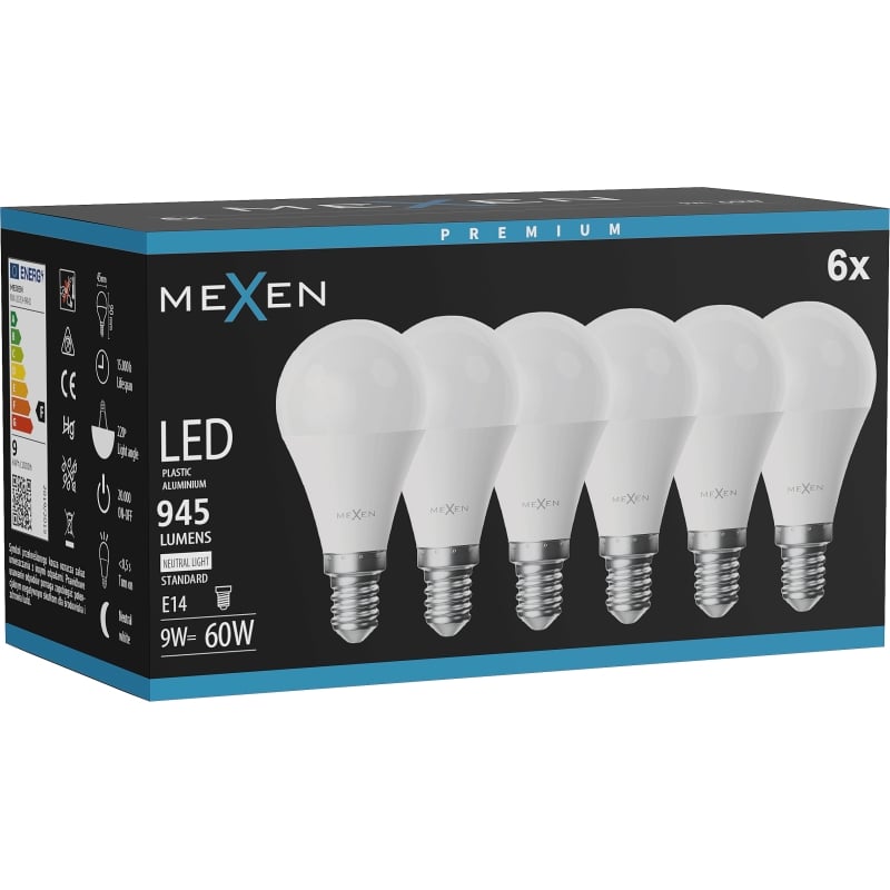 Mexen Nova 6x LED-pirn E14, G45, 9W, Neutraalne - 4000K, 945 lm - L101-E14-0940-01x06