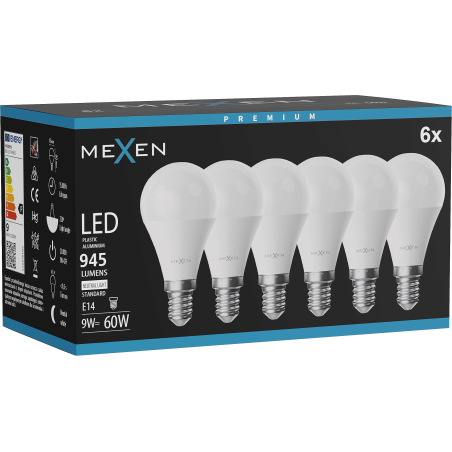 Mexen Nova 6x Bombilla LED E14, G45, 9W, Neutral - 4000K, 945 lm - L101-E14-0940-01x06