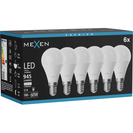 Mexen Nova 6x LED-Lampe E14, G45, 9W, Neutral - 4000K, 945 lm - L101-E14-0940-01x06