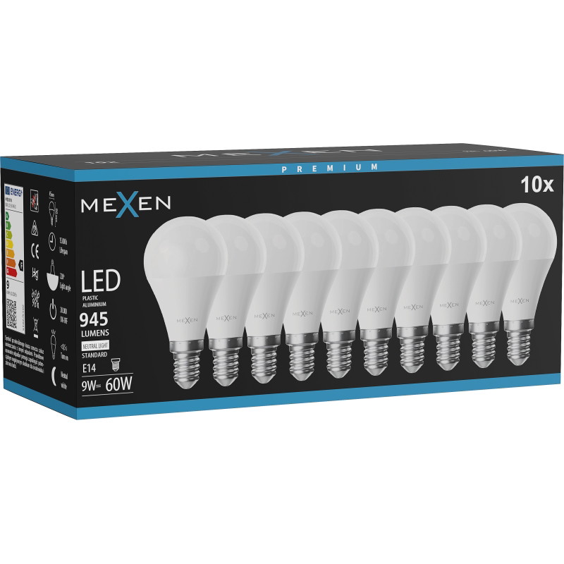 Mexen Nova 10x Bombilla LED E14, G45, 9W, Neutra - 4000K, 945 lm - L101-E14-0940-01x10