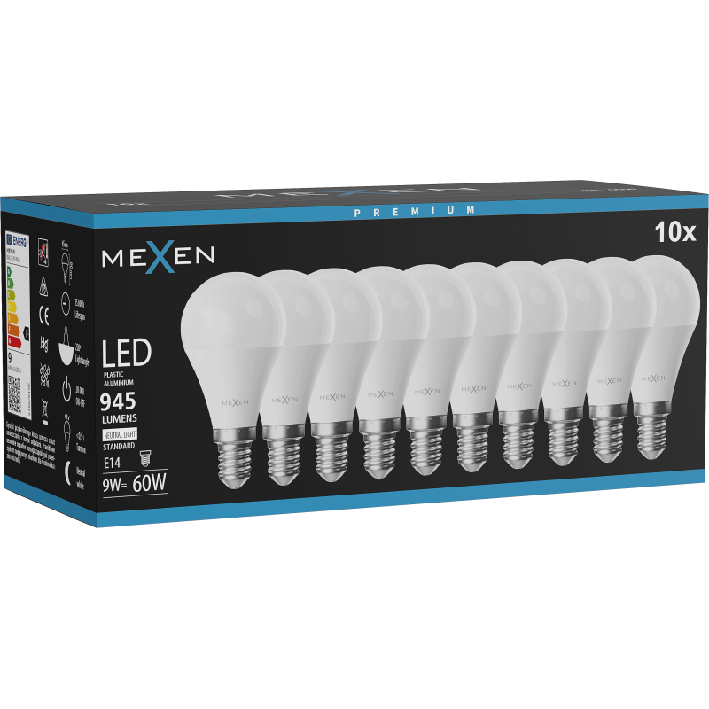 Mexen Nova 10x żarówka LED E14, G45, 9W, Neutralna - 4000K, 945 lm - L101-E14-0940-01x10