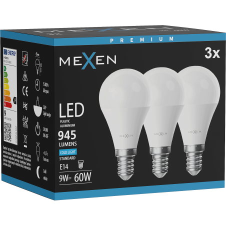 Mexen Nova 3x Bombilla LED E14, G45, 9W, Fría - 6500K, 945 lm - L101-E14-0965-01x03