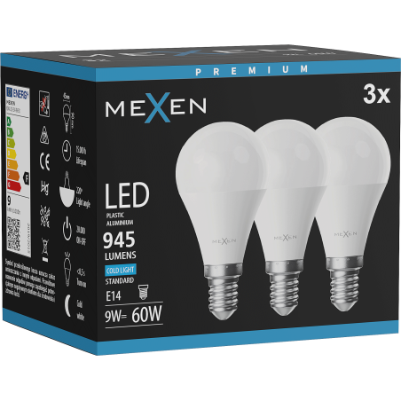 Mexen Nova 3x LED pirn E14, G45, 9W, Külm - 6500K, 945 lm - L101-E14-0965-01x03