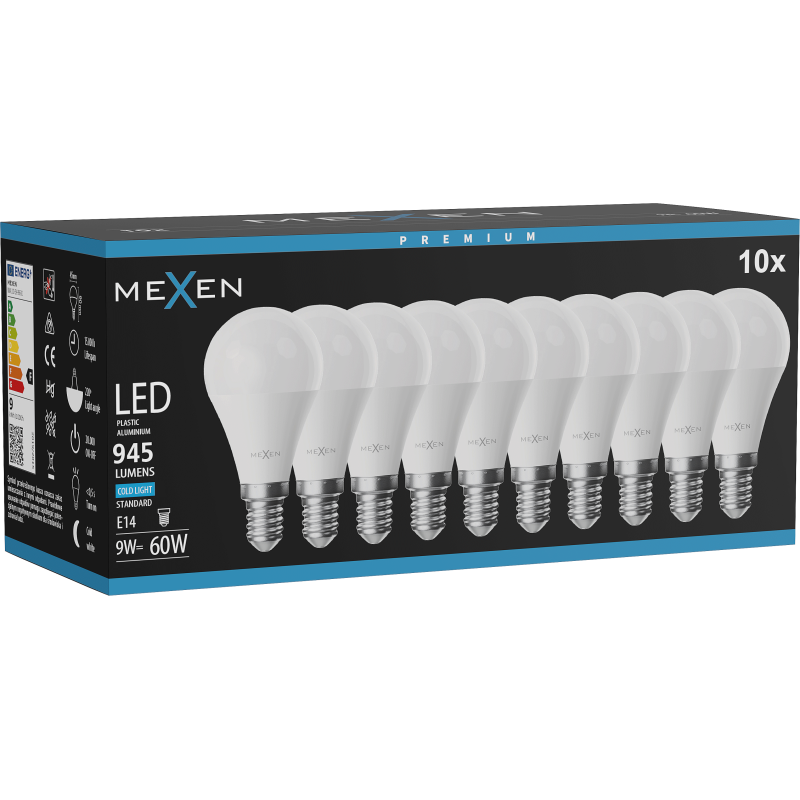 Mexen Nova 10x żarówka LED E14, G45, 9W, Zimna - 6500K, 945 lm - L101-E14-0965-01x10