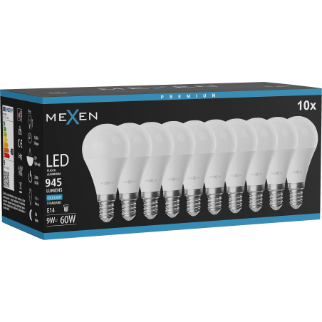 Mexen Nova 10x Bombilla LED E14, G45, 9W, Fría - 6500K, 945 lm - L101-E14-0965-01x10