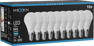 Mexen Nova 10x LED-pirn E14, G45, 9W, Külm - 6500K, 945 lm - L101-E14-0965-01x10