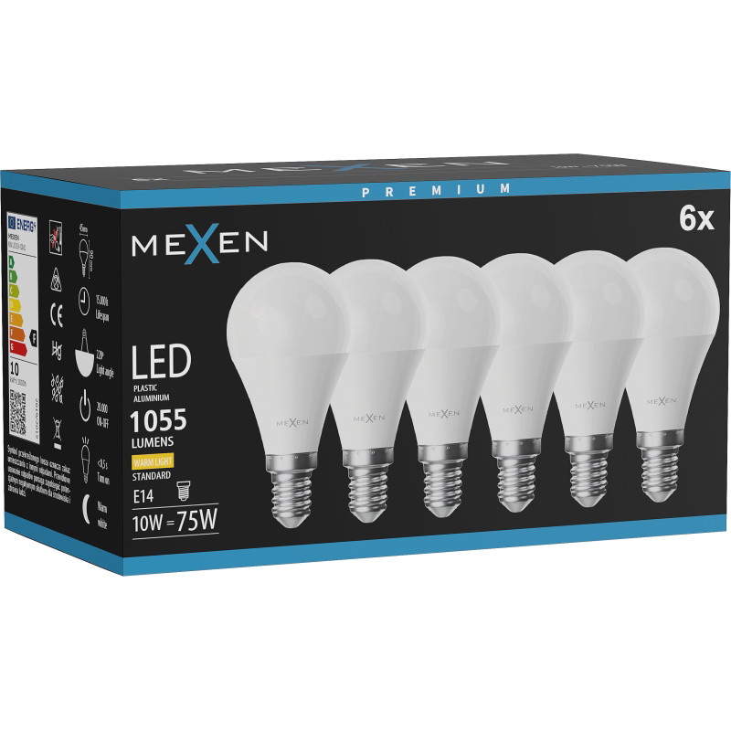 Mexen Nova 6x Bombilla LED E14, G45, 10W, Cálida - 3000K, 1055 lm - L101-E14-1030-01x06