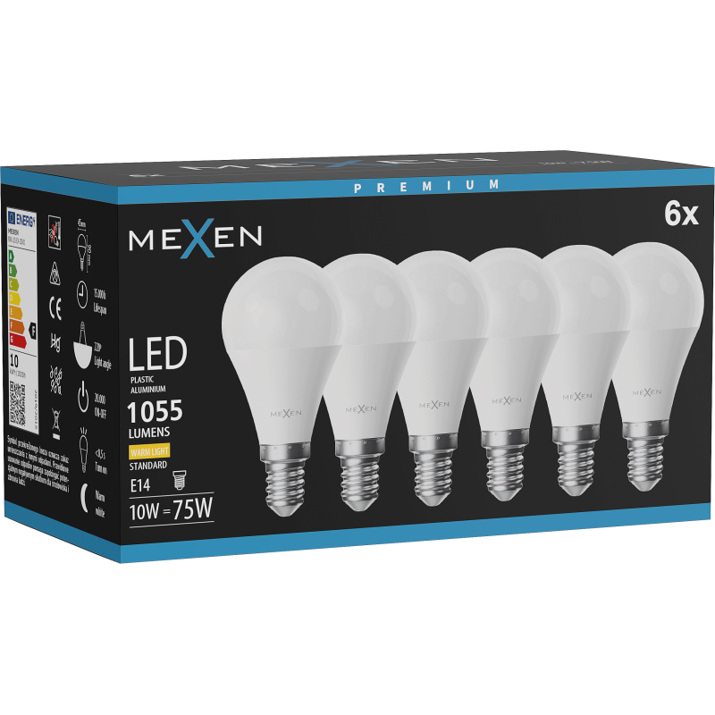 Mexen Nova 6x LED-Ersatz E14, G45, 10W, Warm - 3000K, 1055 lm - L101-E14-1030-01x06