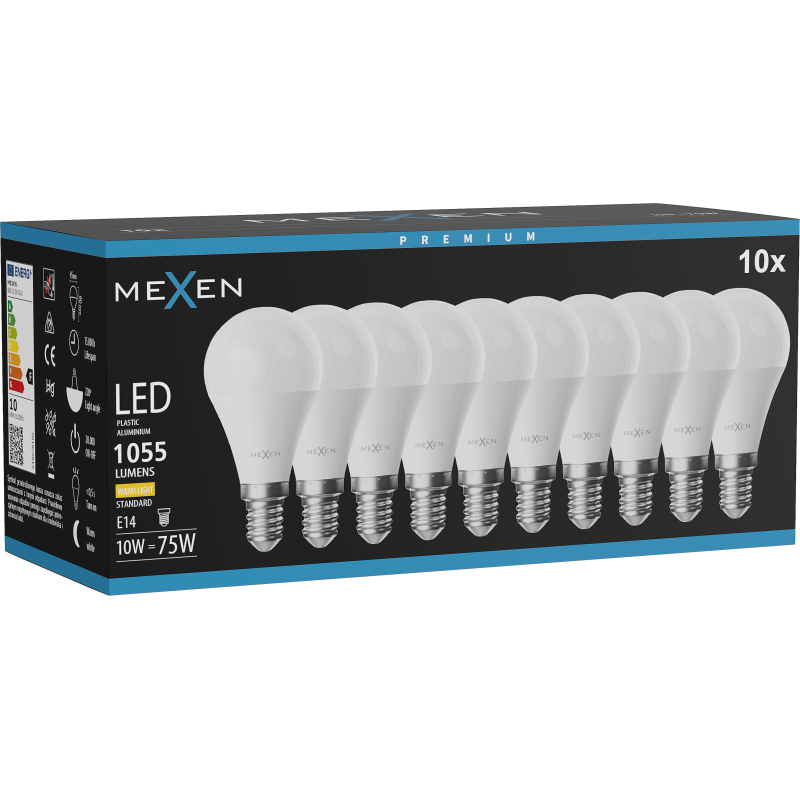 Mexen Nova 10x LED-Glühbirne E14, G45, 10W, Warm - 3000K, 1055 lm - L101-E14-1030-01x10