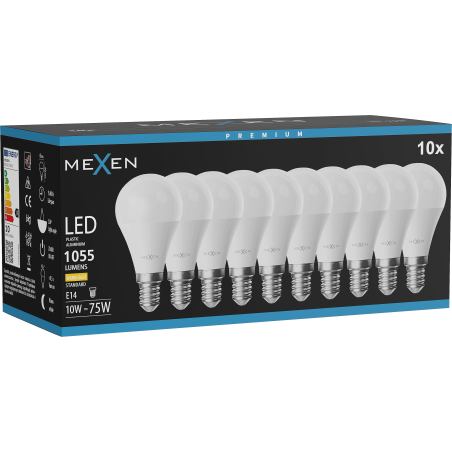 Mexen Nova 10x LED-lampa E14, G45, 10W, Varm - 3000K, 1055 lm - L101-E14-1030-01x10
